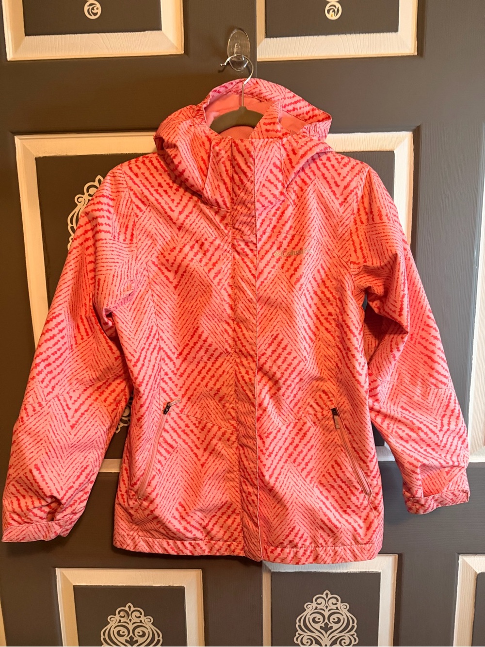Kids Pink Patterned Hooded Columbia Jacket